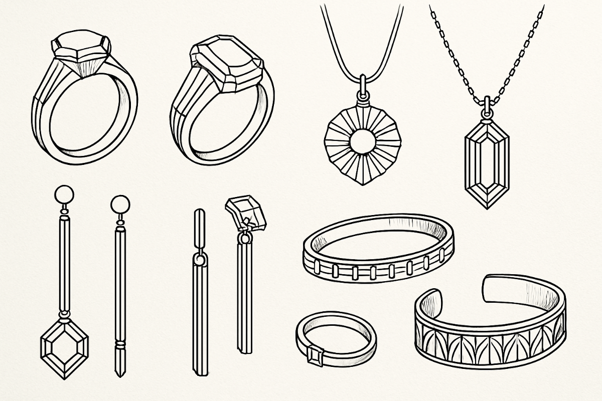 Art Deco style jewellery sketch design images