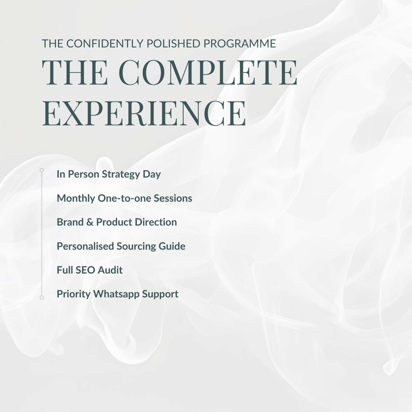 Promotional graphic for 'The Confidently Polished Programme' with service details on a light gray background.